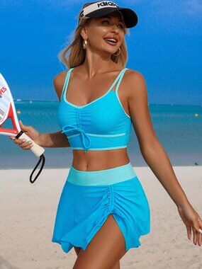 Contrast Trim Drawstring Swim Set